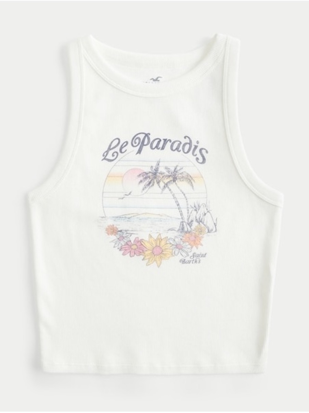 🌴 Hollister Le Paradis Saint Barth Graphic Ribbed High-Neck Tank White M